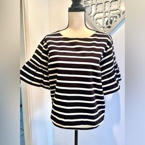 JCREW STRIPES WOMENS BLOUSE PULLOVER FLUTTER SLEEVE SMALL SIZE COTTON